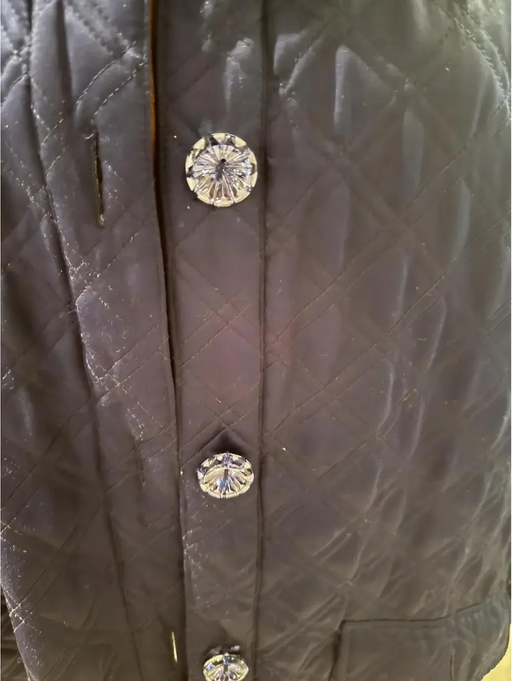 Hill house Navy quilted duvet jacket embellished buttons cottage core satin M - Picture 3 of 5